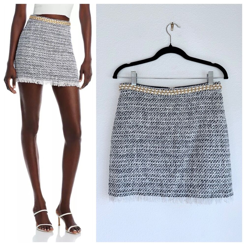 NEW Generation Love Stella Tweed Mini Skirt w Chainlink Detail in White & Indigo